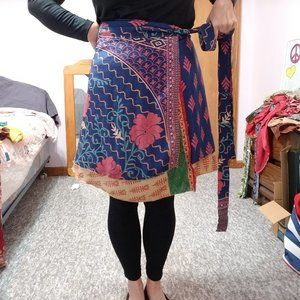 Mini length XL Darn Good Yarn sari wrap skirt